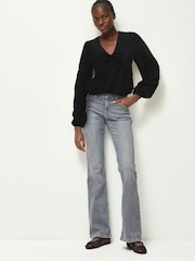 Black Long Sleeve V-Neck Twist Front Top - Image 2 of 7