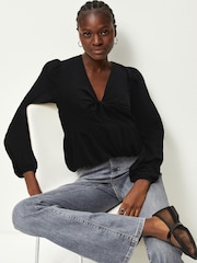 Black Long Sleeve V-Neck Twist Front Top - Image 3 of 7