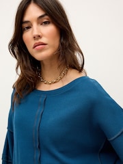 Teal Blue Seam Detail Waffle 100% Cotton Top - Image 2 of 6