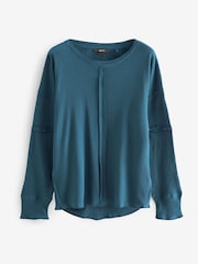 Teal Blue Seam Detail Waffle 100% Cotton Top - Image 5 of 6