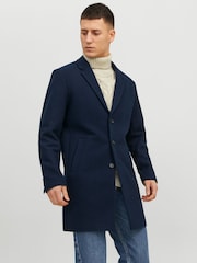 JACK & JONES Blue Tailored Smart Wool Coat - Image 1 of 5