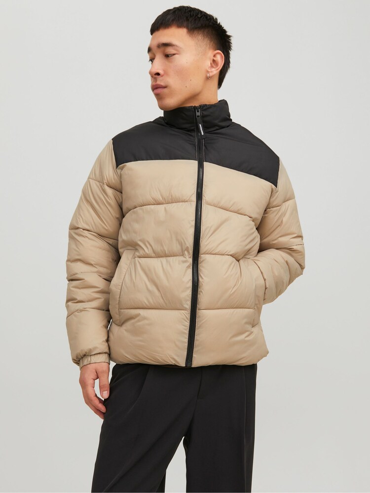 JACK & JONES Cream Quilted Padded Collarless Jacket - Image 1 of 5 JACK & JONES Cream Quilted Padded Collarless Jacket - Image 1 of 5