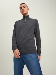 JACK & JONES Grey Quarter Zip Knitted Jumper - Image 3 of 5