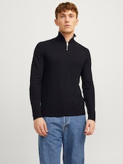 JACK & JONES Black Quarter Zip Knitted Jumper - Image 1 of 7