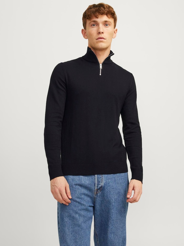 JACK & JONES Black Quarter Zip Knitted Jumper - Image 1 of 7