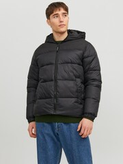 JACK & JONES Black Hooded Padded Coat - Image 1 of 8