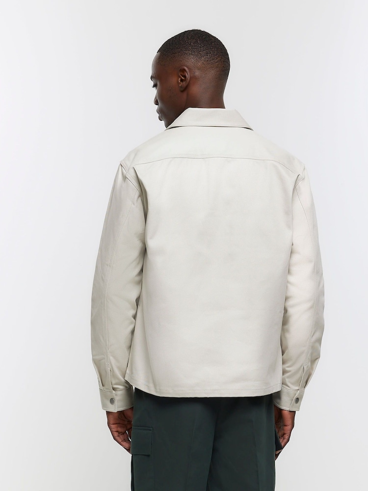River Island Natural 100% Cotton Popper Front Overshirt - Image 2 of 5