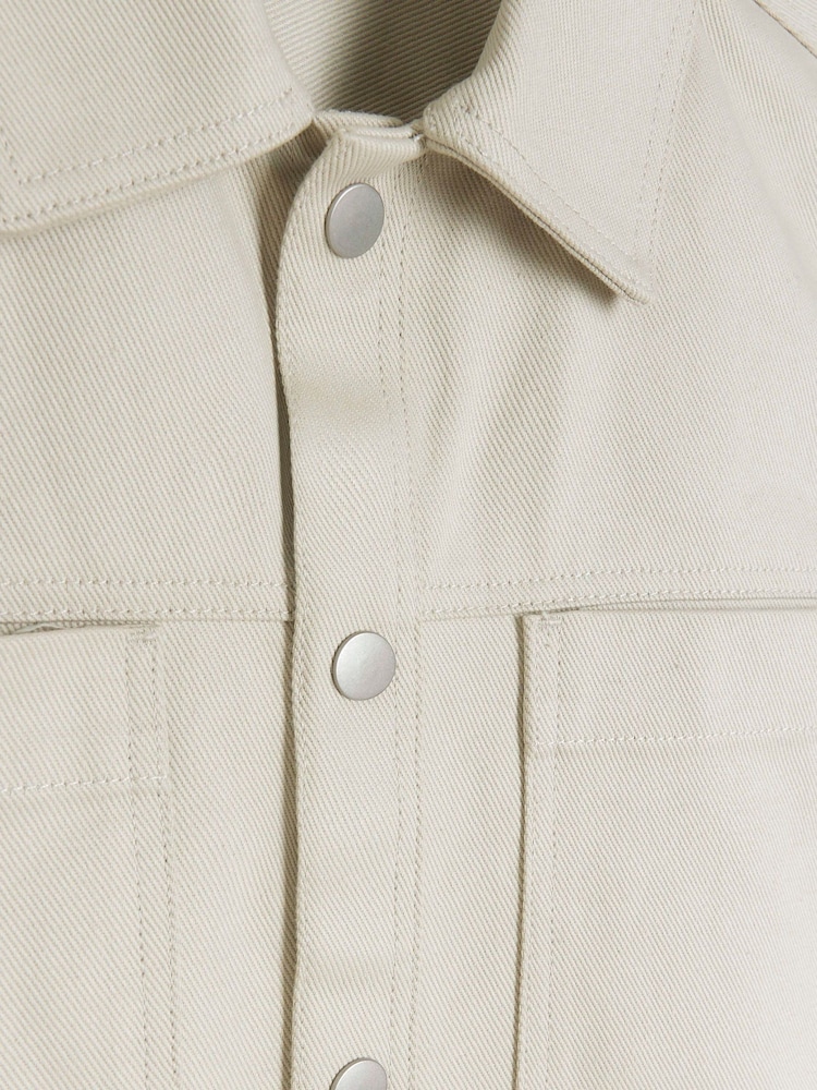 River Island Natural 100% Cotton Popper Front Overshirt - Image 5 of 5