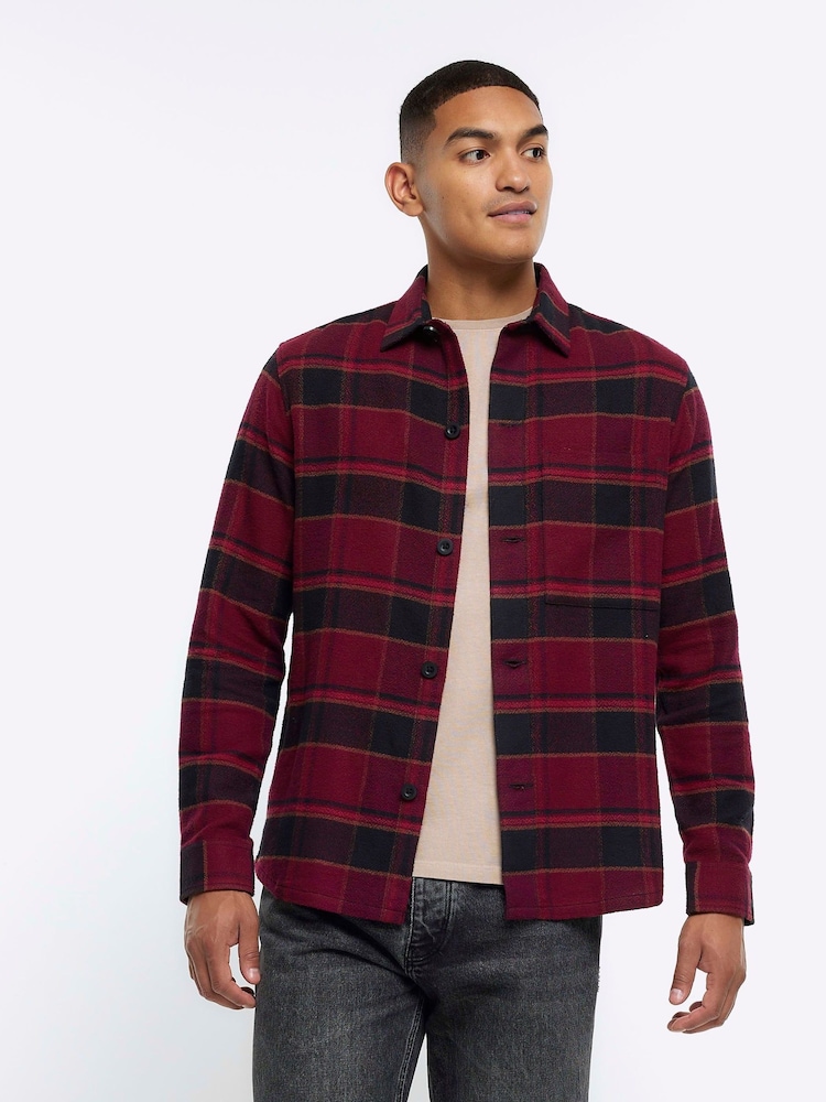River Island Red 100% Cotton Plaid Check Shirt - Image 1 of 6