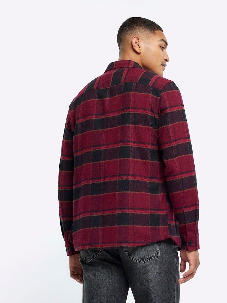River Island Red 100% Cotton Plaid Check Shirt - Image 2 of 6