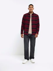 River Island Red 100% Cotton Plaid Check Shirt - Image 3 of 6