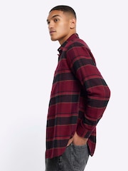River Island Red 100% Cotton Plaid Check Shirt - Image 4 of 6