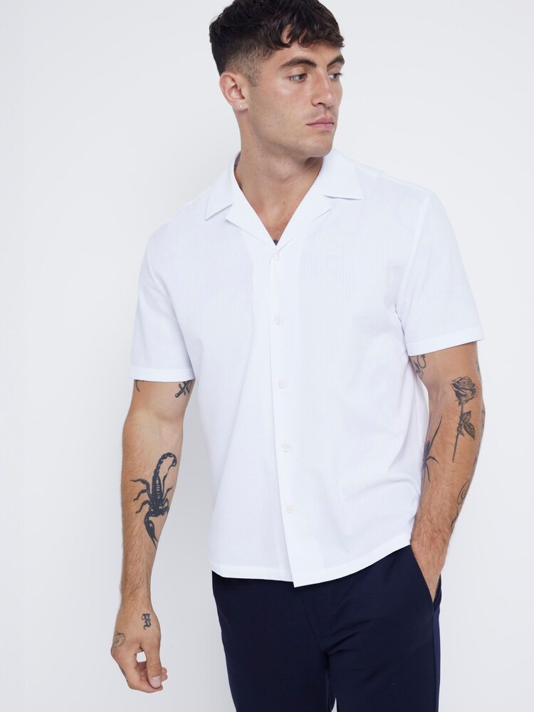 River Island 100% Baumwolle Seersucker-Hemd mit Reverskragen - Bild 1 von 6