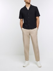 River Island Black 100% Cotton Seersucker Revere Shirt - Image 2 of 6