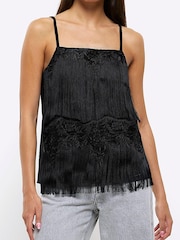 River Island Black Lace Fringe Longline Cami - Image 1 of 6