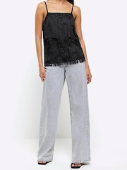 River Island Black Lace Fringe Longline Cami - Image 3 of 6