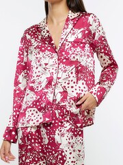 River Island Pink Satin Animal Print Pyjama Shirt - Image 2 of 4