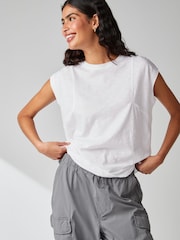 Terrain blanc - Col rond Lin Look Sub Jersey Casquette Sleeve 100% Cotton T-shirt - Image 1 de 8