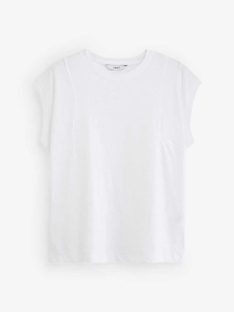 Witte basis - T-shirt van subkatoenen jersey in linnenlook met ronde hals en kapmouwtjes van 100% katoen - Image 7 of 8