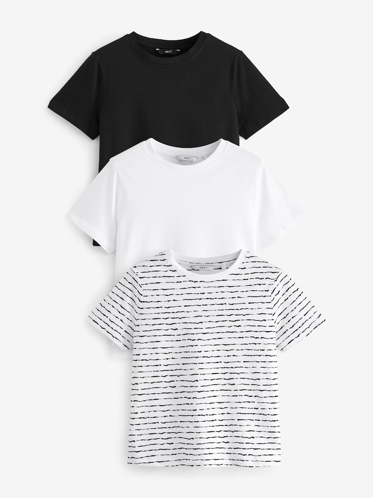 Black/White 100% Cotton Crew Short Sleeve T-Shirts 3 Pack - Image 1 of 9 Black/White 100% Cotton Crew Short Sleeve T-Shirts 3 Pack - Image 1 of 9