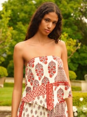 Red Print V-Front Bandeau Top - Image 1 of 6
