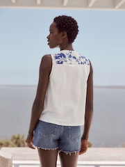 Blue Print Broderie Sleeveless Tie Top - Image 2 of 6