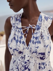 Blue Print Broderie Sleeveless Tie Top - Image 4 of 6