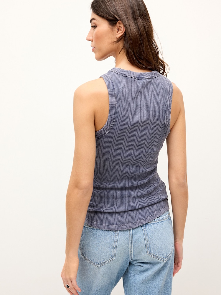 Denim Washed Ribbed Tank - Image 2 of 6 Denim Washed Ribbed Tank - Image 2 of 6
