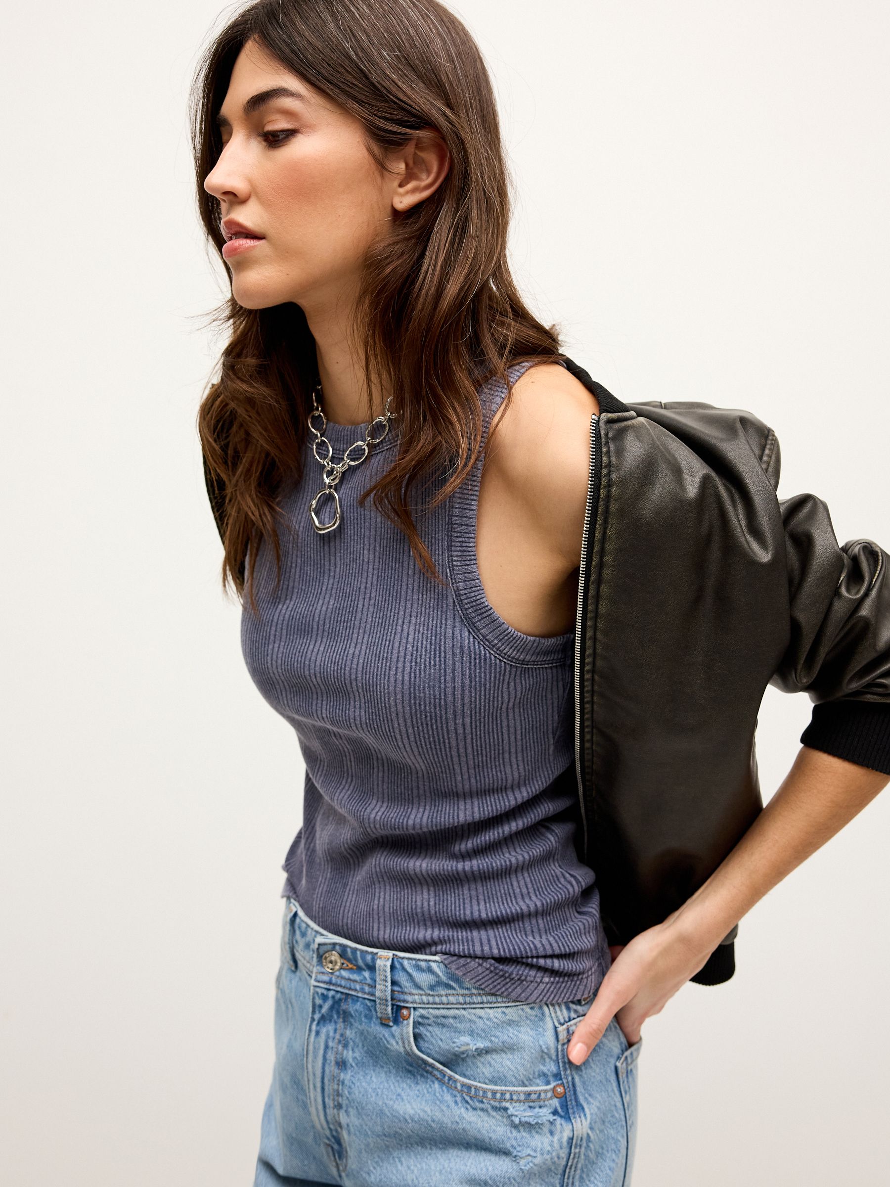 Buy Denim Washed Ribbed Tank from Next Luxembourg
