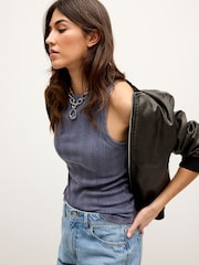 Denim Washed Ribbed Tank - Image 3 of 6