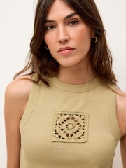 Khaki Green Crochet Racer Ribbed Tank - Image 1 of 7