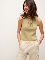 Khaki Green Crochet Racer Ribbed Tank - Image 2 of 7