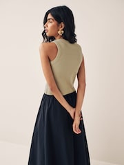 Khaki Green Crochet Racer Ribbed Tank - Image 5 of 7
