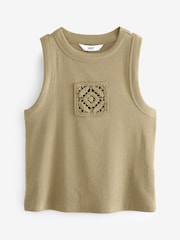 Khaki Green Crochet Racer Ribbed Tank - Image 7 of 7