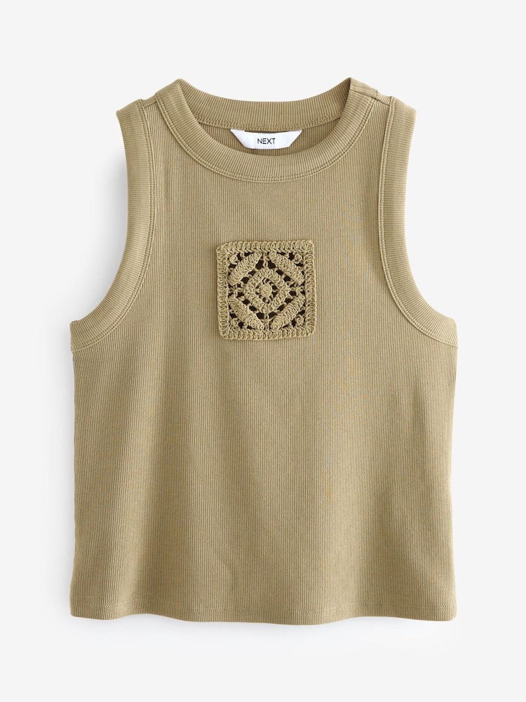 Khaki Green Crochet Racer Ribbed Tank - Image 7 of 7