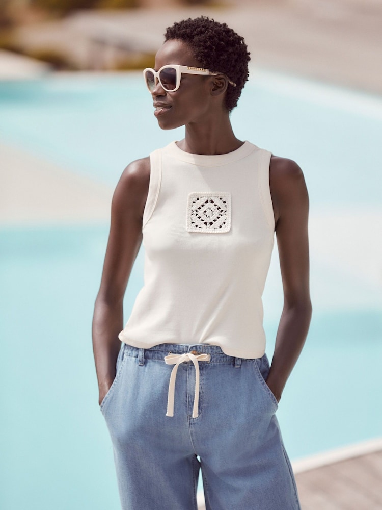 Ecru Crochet Racer Ribbed Tank - Image 1 of 6