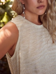 Neutral Relaxed Fit Sleeveless Scoop Neck Slub Vest Top - Image 4 of 6