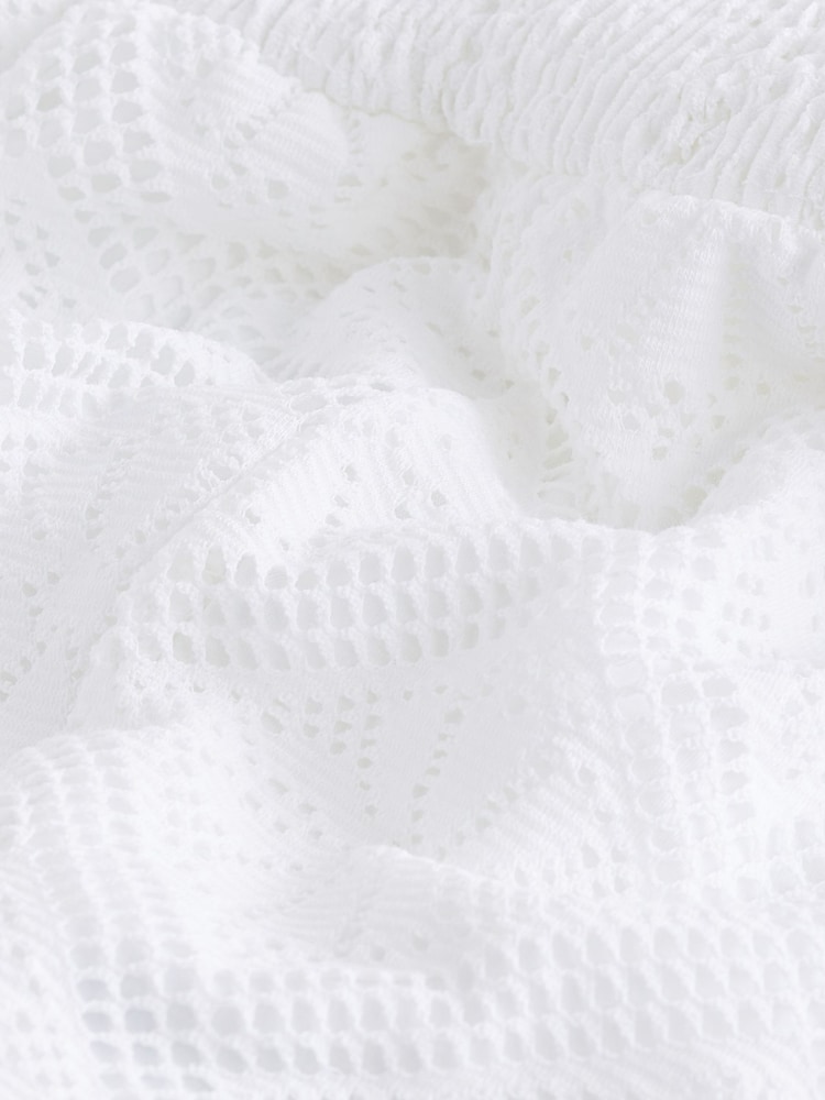 White White V-Neck Crochet Jersey Playsuit - Image 6 of 6