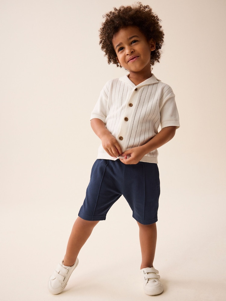 Navy Blue 100% Cotton Pintuck Shorts (3mths-7yrs) - Image 2 of 7