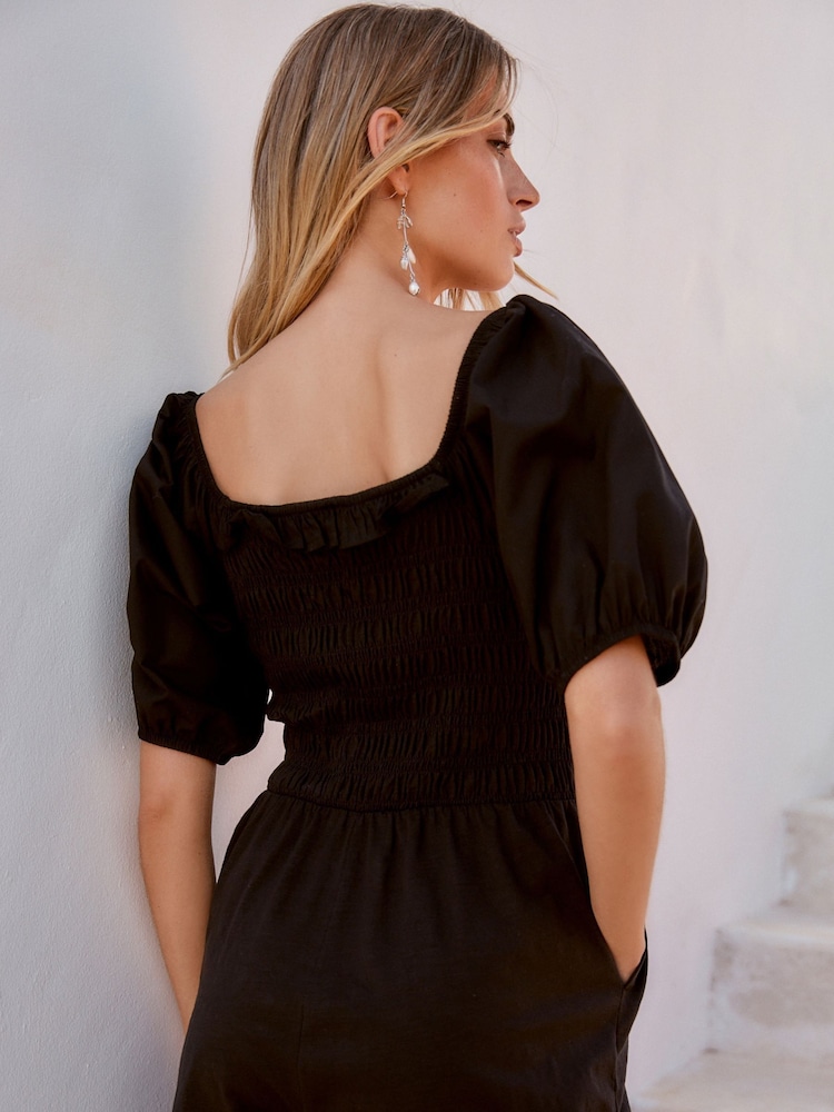 Black Puff Sleeve Summer Playsuit - Image 2 of 3