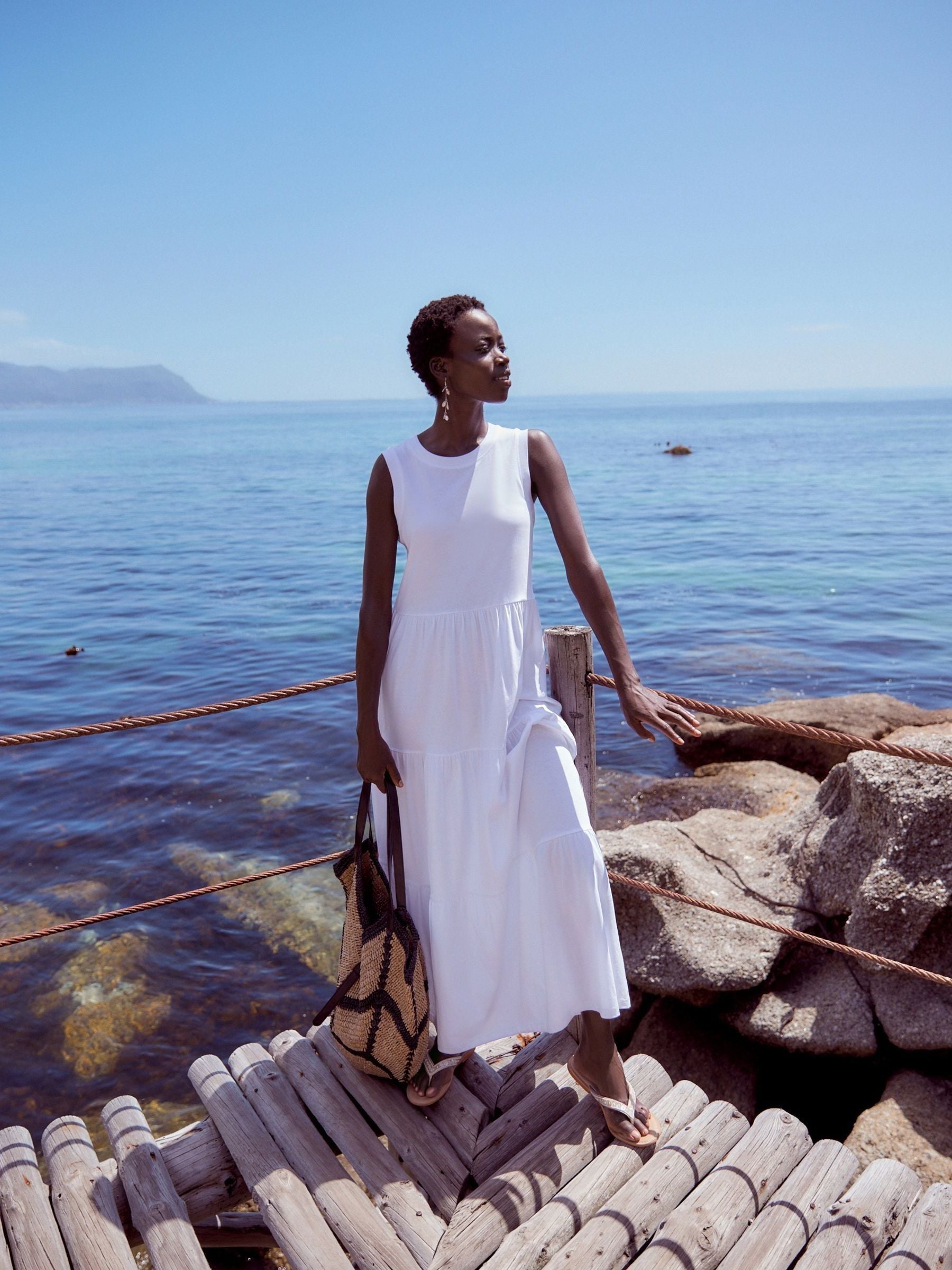 Buy White Sleeveless 100 Cotton Crew Neck Tiered Summer Maxi Jersey Dress from Next USA