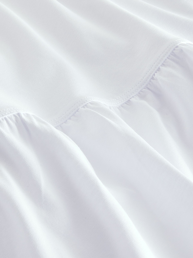 White Sleeveless 100% Cotton Crew Neck Tiered Summer Maxi Jersey Dress - Image 6 of 6