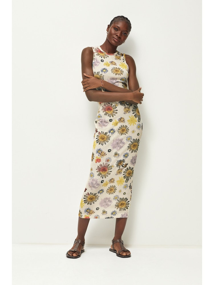 Pressed Floral Print Textured Maxi Dress - Image 1 of 7 Pressed Floral Print Textured Maxi Dress - Image 1 of 7