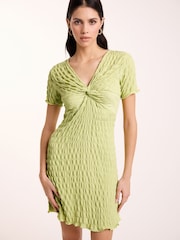 Sage Green Textured Mini Dress - Image 1 of 5