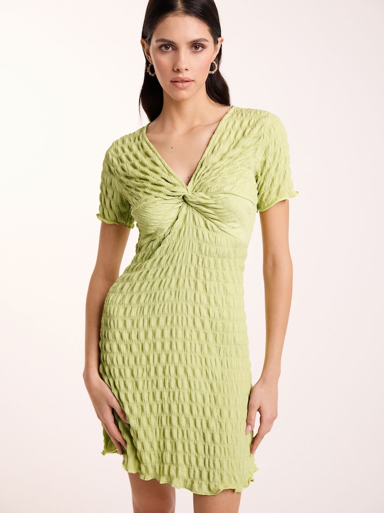 Sage Green Textured Mini Dress - Image 1 of 5