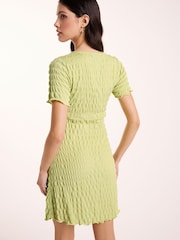 Sage Green Textured Mini Dress - Image 2 of 5