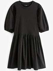 Black Puff Sleeve Mini Jersey Dress - Image 3 of 4