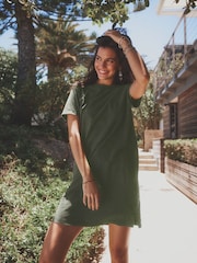 Khaki Green 100% Cotton Crew Neck Short Sleeve T-Shirt Dress - Image 1 of 6
