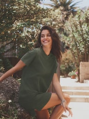 Khaki Green 100% Cotton Crew Neck Short Sleeve T-Shirt Dress - Image 2 of 6