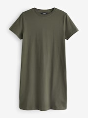 Khaki Green 100% Cotton Crew Neck Short Sleeve T-Shirt Dress - Image 5 of 6